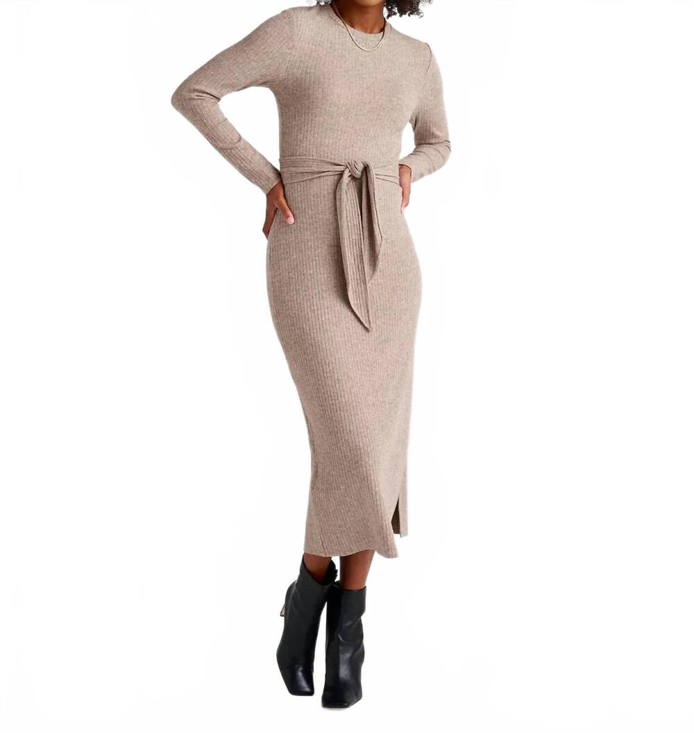 NEW SPLENDID london rib knit sweater dress in light walnut heather